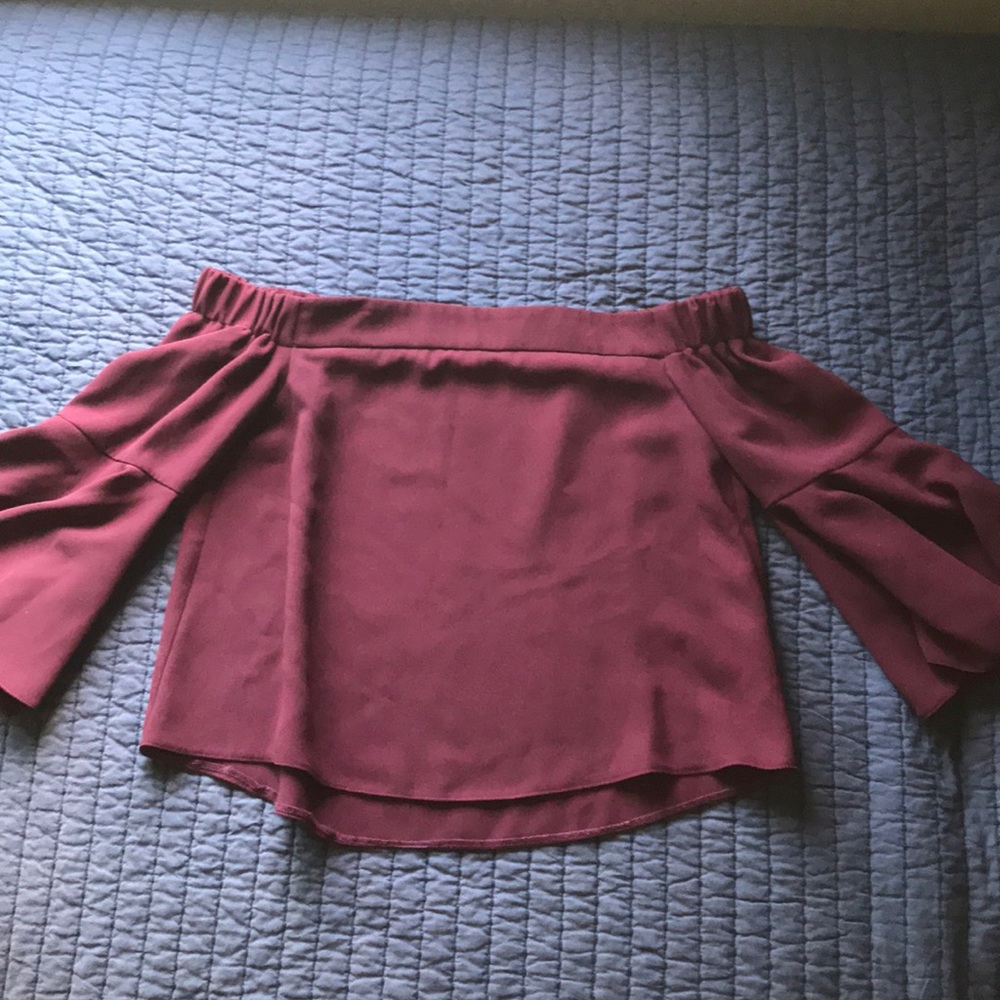 Burgundy off the shoulder topshop blouse
